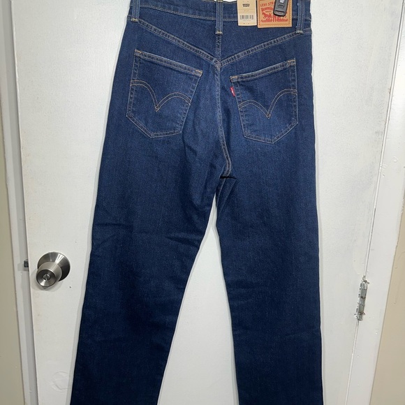 NWT Levi’s Ribcage Straight Ankle Button Fly Distressed Jeans 27x27” Dark Blue - Picture 2 of 4